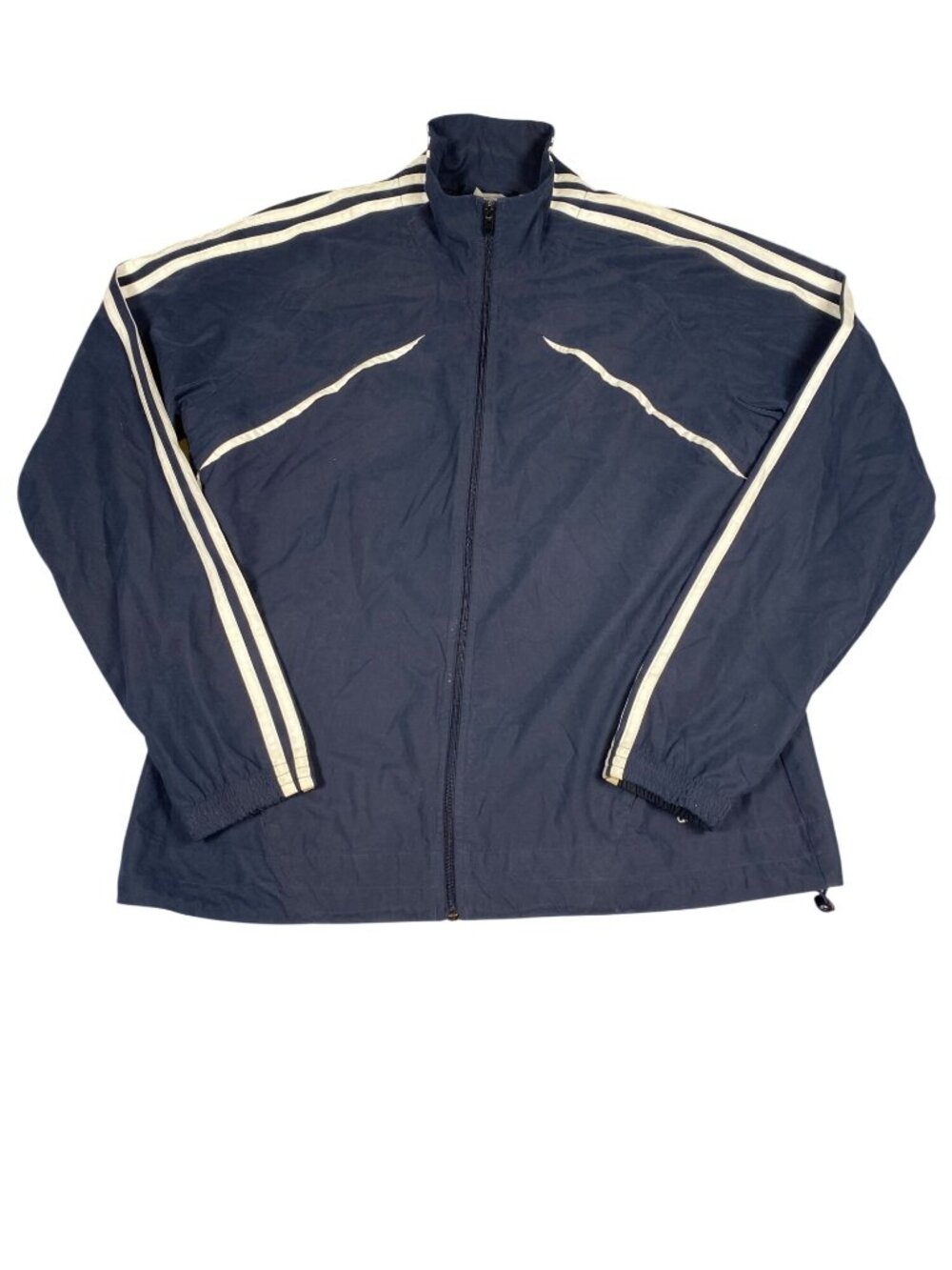 Adidas Navy Full-Zip Track Jacket White Stripes Mens L Polyester Vintage